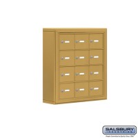 Salsbury Cell Phone Storage Locker - 4 Door High Unit (5 Inch Deep Compartments) - 12 A Doors - Gold - Surface Mounted - Master Keyed Locks