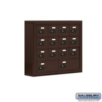 Salsbury Cell Phone Storage Locker - 4 Door High Unit (5 Inch Deep Compartments) - 12 A Doors and 2 B Doors - Bronze - Surface Mounted - Resettable Combination Locks