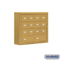 Salsbury Cell Phone Storage Locker - 4 Door High Unit (5 Inch Deep Compartments) - 12 A Doors and 2 B Doors - Gold - Surface Mounted - Master Keyed Locks