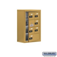 Salsbury Cell Phone Storage Locker - with Front Access Panel - 4 Door High Unit (8 Inch Deep Compartments) - 6 A Doors (5 usable) and 1 B Door - Gold - Surface Mounted - Resettable Combination Locks