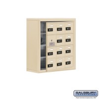 Salsbury Cell Phone Storage Locker - with Front Access Panel - 4 Door High Unit (8 Inch Deep Compartments) - 12 A Doors (11 usable) - Sandstone - Surface Mounted - Resettable Combination Locks
