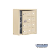 Salsbury Cell Phone Storage Locker - with Front Access Panel - 4 Door High Unit (8 Inch Deep Compartments) - 12 A Doors (11 usable) - Sandstone - Surface Mounted - Master Keyed Locks