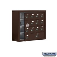 Salsbury Cell Phone Storage Locker - with Front Access Panel - 4 Door High Unit (8 Inch Deep Compartments) - 12 A Doors (11 usable) and 2 B Doors - Bronze - Surface Mounted - Resettable Combination Locks