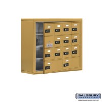 Salsbury Cell Phone Storage Locker - with Front Access Panel - 4 Door High Unit (8 Inch Deep Compartments) - 12 A Doors (11 usable) and 2 B Doors - Gold - Surface Mounted - Resettable Combination Locks