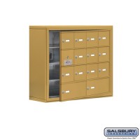 Salsbury Cell Phone Storage Locker - with Front Access Panel - 4 Door High Unit (8 Inch Deep Compartments) - 12 A Doors (11 usable) and 2 B Doors - Gold - Surface Mounted - Master Keyed Locks