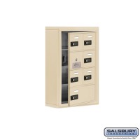 Salsbury Cell Phone Storage Locker - with Front Access Panel - 4 Door High Unit (5 Inch Deep Compartments) - 6 A Doors (5 usable) and 1 B Door - Sandstone - Surface Mounted - Resettable Combination Locks