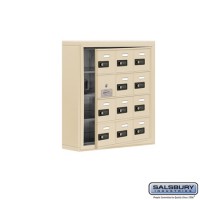 Salsbury Cell Phone Storage Locker - with Front Access Panel - 4 Door High Unit (5 Inch Deep Compartments) - 12 A Doors (11 usable) - Sandstone - Surface Mounted - Resettable Combination Locks