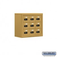 Salsbury Cell Phone Storage Locker - 3 Door High Unit (8 Inch Deep Compartments) - 9 A Doors - Gold - Surface Mounted - Resettable Combination Locks