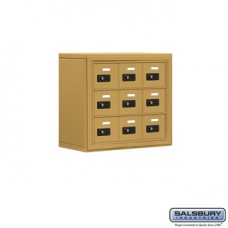 Salsbury Cell Phone Storage Locker - 3 Door High Unit (8 Inch Deep Compartments) - 9 A Doors - Gold - Surface Mounted - Resettable Combination Locks