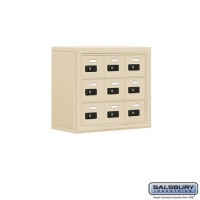 Salsbury Cell Phone Storage Locker - 3 Door High Unit (8 Inch Deep Compartments) - 9 A Doors - Sandstone - Surface Mounted - Resettable Combination Locks