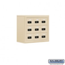 Salsbury Cell Phone Storage Locker - 3 Door High Unit (8 Inch Deep Compartments) - 9 A Doors - Sandstone - Surface Mounted - Resettable Combination Locks