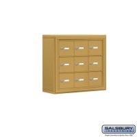 Salsbury Cell Phone Storage Locker - 3 Door High Unit (5 Inch Deep Compartments) - 9 A Doors - Gold - Surface Mounted - Master Keyed Locks