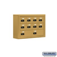 Salsbury Cell Phone Storage Locker - 3 Door High Unit (5 Inch Deep Compartments) - 8 A Doors and 2 B Doors - Gold - Surface Mounted - Resettable Combination Locks