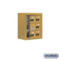 Salsbury Cell Phone Storage Locker - with Front Access Panel - 3 Door High Unit (8 Inch Deep Compartments) - 6 A Doors (5 usable) - Gold - Surface Mounted - Resettable Combination Locks