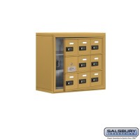 Salsbury Cell Phone Storage Locker - with Front Access Panel - 3 Door High Unit (8 Inch Deep Compartments) - 9 A Doors (8 usable) - Gold - Surface Mounted - Resettable Combination Locks