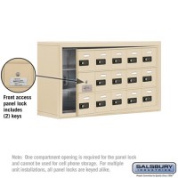 Salsbury Cell Phone Storage Locker - with Front Access Panel - 3 Door High Unit (8 Inch Deep Compartments) - 15 A Doors (14 usable) - Sandstone - Surface Mounted - Resettable Combination Locks