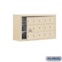 Salsbury Cell Phone Storage Locker - with Front Access Panel - 3 Door High Unit (8 Inch Deep Compartments) - 15 A Doors (14 usable) - Sandstone - Surface Mounted - Master Keyed Locks