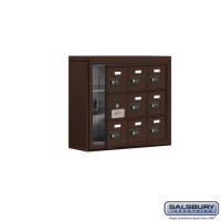 Salsbury Cell Phone Storage Locker - with Front Access Panel - 3 Door High Unit (5 Inch Deep Compartments) - 9 A Doors (8 usable) - Bronze - Surface Mounted - Resettable Combination Locks