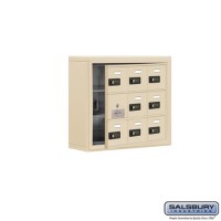 Salsbury Cell Phone Storage Locker - with Front Access Panel - 3 Door High Unit (5 Inch Deep Compartments) - 9 A Doors (8 usable) - Sandstone - Surface Mounted - Resettable Combination Locks