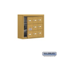 Salsbury Cell Phone Storage Locker - with Front Access Panel - 3 Door High Unit (5 Inch Deep Compartments) - 9 A Doors (8 usable) - Gold - Surface Mounted - Master Keyed Locks