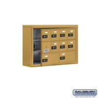 Salsbury Cell Phone Storage Locker - with Front Access Panel - 3 Door High Unit (5 Inch Deep Compartments) - 8 A Doors (7 usable) and 2 B Doors - Gold - Surface Mounted - Resettable Combination Locks