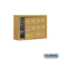 Salsbury Cell Phone Storage Locker - with Front Access Panel - 3 Door High Unit (5 Inch Deep Compartments) - 8 A Doors (7 usable) and 2 B Doors - Gold - Surface Mounted - Master Keyed Locks