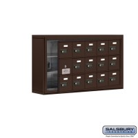 Salsbury Cell Phone Storage Locker - with Front Access Panel - 3 Door High Unit (5 Inch Deep Compartments) - 15 A Doors (14 usable) - Bronze - Surface Mounted - Resettable Combination Locks