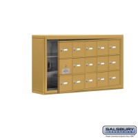 Salsbury Cell Phone Storage Locker - with Front Access Panel - 3 Door High Unit (5 Inch Deep Compartments) - 15 A Doors (14 usable) - Gold - Surface Mounted - Master Keyed Locks