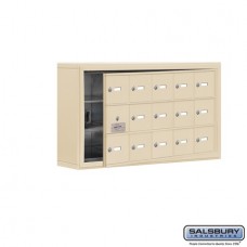 Salsbury Cell Phone Storage Locker - with Front Access Panel - 3 Door High Unit (5 Inch Deep Compartments) - 15 A Doors (14 usable) - Sandstone - Surface Mounted - Master Keyed Locks