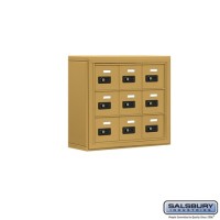 Salsbury Cell Phone Storage Locker - 3 Door High Unit (5 Inch Deep Compartments) - 9 A Doors - Gold - Surface Mounted - Resettable Combination Locks
