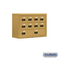 Salsbury Cell Phone Storage Locker - 3 Door High Unit (8 Inch Deep Compartments) - 8 A Doors and 2 B Doors - Gold - Surface Mounted - Resettable Combination Locks