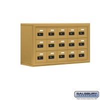 Salsbury Cell Phone Storage Locker - 3 Door High Unit (8 Inch Deep Compartments) - 15 A Doors - Gold - Surface Mounted - Resettable Combination Locks