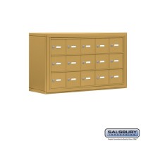 Salsbury Cell Phone Storage Locker - 3 Door High Unit (8 Inch Deep Compartments) - 15 A Doors - Gold - Surface Mounted - Master Keyed Locks