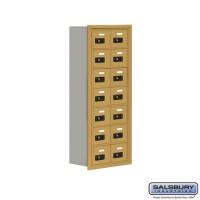Salsbury Cell Phone Storage Locker - 7 Door High Unit (8 Inch Deep Compartments) - 14 A Doors - Gold - Recessed Mounted - Resettable Combination Locks  19078-14GRC