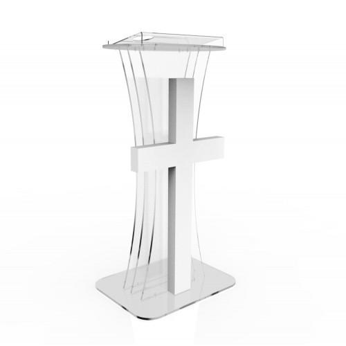 TBVECHI Acrylic Podium 43.3'' Clear Arcs-Designed Plexiglass Podium with Blue Led Light for Schools Churches Embassies Colleges and Press Conferences 