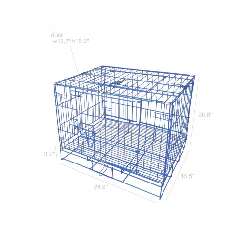 FixtureDisplays Blue Pet Dog Carrier Folding Dog Cat Crate Cage Kennel w/Tray Carrier 11970-2-BLUE-NF 