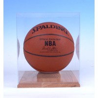 FixtureDisplays® Acrylic Basketball Display case with Oak Base 100028