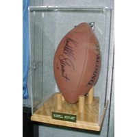 FixtureDisplays® Vertical Football Display case Solid Oak Base 100042