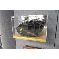 FixtureDisplays® Baseball Glove display case with Oak base 100044
