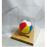 FixtureDisplays® Mini Acrylic Basketball Display case with Oak Base 100051
