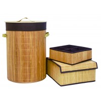 Set of 3 Laundry Hampers Bamboo Round Wicker Clothes Bin Baskets Storage Bin Organizers Folding Basket 100205