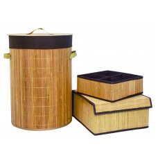 Set of 3 Laundry Hampers Bamboo Round Wicker Clothes Bin Baskets Storage Bin Organizers Folding Basket 100208