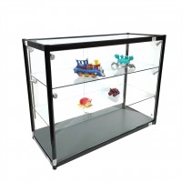 FixtureDisplays® LED Lighted 3-Shelf Glass Showcase Cabinet Locking Display W 47.2