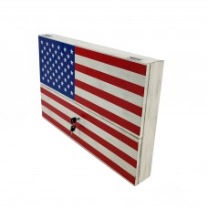 FixtureDisplays®  American Flag Gun Cabinet Safe with Lock 2 Keys Wall Mount Art Decor Concealed Metal Wood Storage Shelf 22x15x3