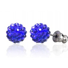 E088B Sparkling 8mm Crystal Cluster Ball Earrings - Blue