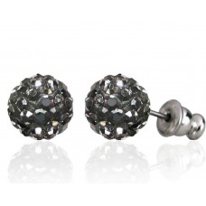 E088H Sparkling 8mm Crystal Cluster Ball Earrings - Hematite