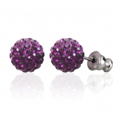 E088V Sparkling 8mm Crystal Cluster Ball Earrings - Violet