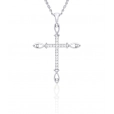 N801S Forever Silver Austrian Crystal Fish Cross Necklace102957