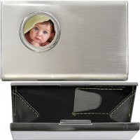 S5514 Brushed Silver Business Card Case Change Purse Round103047