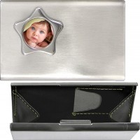S5516 Brushed Silver Business Card Case Change Purse Star103048